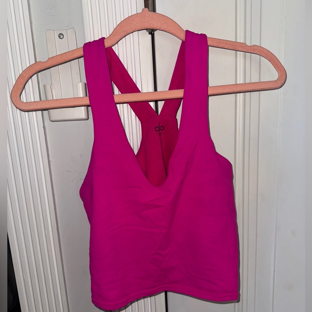 ALO YOGA HOT PINK CROP TOP | NEON WORK OUT TOP SIZE LARGE 10-12